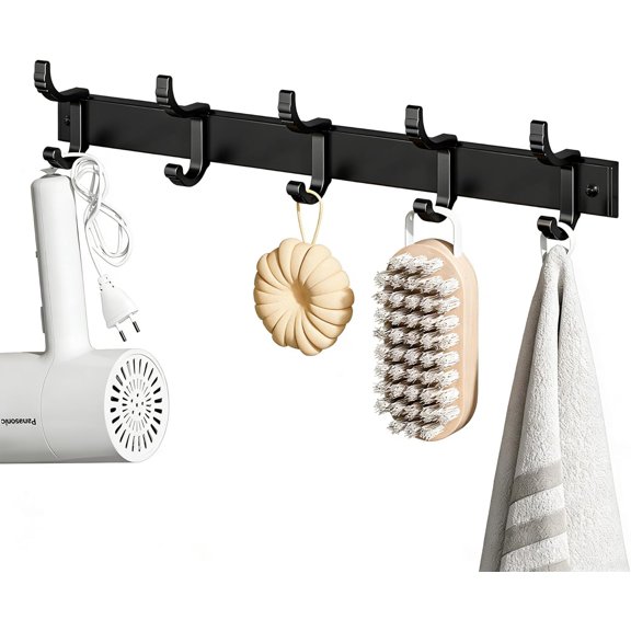 Coat Rack Wall Mount with 5 Hooks, 14 Inch Arc Shaped Design Wall Hooks for Coats, Bags, and Towels in Entryway, Room, Bathroom, and Kitchen, Black 1 , APG-AL-B-5