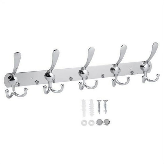 Coat Rack Wall Mount, 5 Tri Hooks Coat Hangers for Wall, Heavy Duty Stainless Steel Wall Mounted Coat Rack for Entryway Bathroom Mudroom-Silver