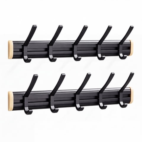 Coat Rack Wall Mount, 5 Wall Hooks for Hanging Hats Coats Bags Keys Towels, Bathroom Entryway Organizer (2 Pack, Black)