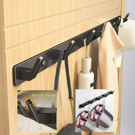 Wall Hooks,Coat Rack Wall Mount with 6 Wall Hooks, Black Coat Hooks for Wall, Wall Mounted Modern Aluminum Coat Hooks Hat Hooks Suitable for Living Room Entrance, Bedroom, Kitchen, Bathroom