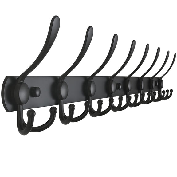 Coat Rack Wall Mount Black L=29.5” (1 Pcs) 8 Tri-Hooks Heavy Duty Hanger Rail For Entryway Mudroom