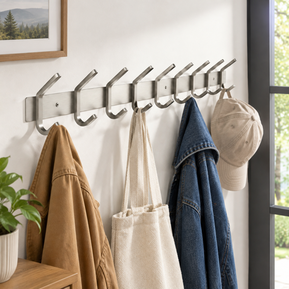 Steel Railing Wall Protection Coat Rack Wall Mount - Brushed Nickel 30 Inch Stainless Steel Hook Rail ...