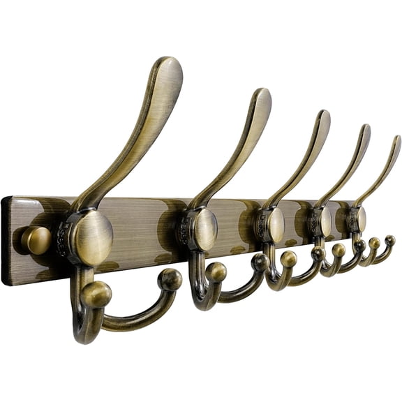 Coat Rack Wall Mount, Heavy Duty 12-Gauge Base vs Flimsy 1mm, Double-Thick Solid Anti-Snap Hooks, 16 Stud-Mount, Stainless Steel Hanger for Clothes Hat Entryway Closet Mudroom, Bronze