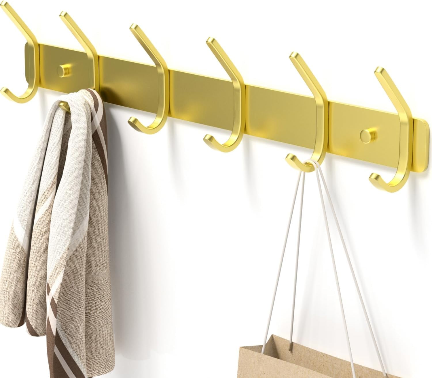 Coat Rack Wall Mount Hooks 15 Inch Gold Metal 6-Hook Organizer
