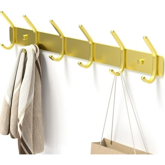 Coat Rack Wall Mount Hooks - 15 Inch Matte White Metal 6-Hook Organizer Wall Mounted, Modern Kids Room, Entryway & Bathroom Hanger for Beach Towels, Coats, Purses, Bags (1 Pack)