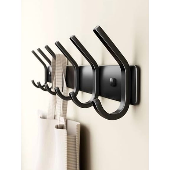 Coat Rack Wall Mount Hooks - 15 Inch Matte Black Metal 6-Hook Organizer Wall Mounted, Modern Kids Room, Entryway & Bathroom Hanger for Beach Towels, Coats, Purses, Bags (1 Pack)