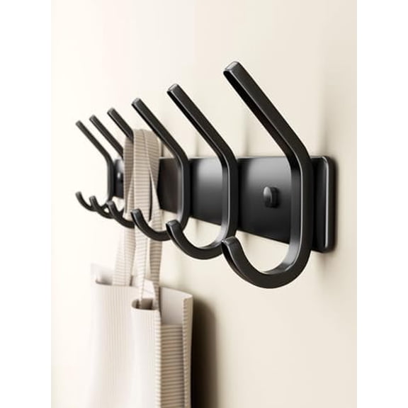 Coat Rack Wall Mount Hooks - 15 Inch Matte Black Metal 6-Hook Organizer Wall Mounted, Modern Kids Room, Entryway & Bathroom Hanger for Beach Towels, Coats, Purses, Bags (1 Pack)