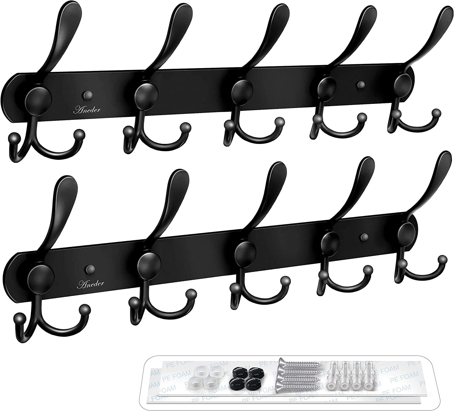 Coat Rack Wall Mount Wall Hooks , Hat Rack Adhesive Wall Hooks Rail Heavy Duty Wall Rack with 5