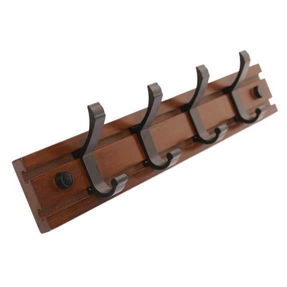 Coat Rack Wall Mount With Movable 4 Metal Hooks, Wooden Coat Rack Farmhouse Coat Hangers for Coat Hat Towel Purse Robes Mudroom Bathroom Entryway,Dark brown