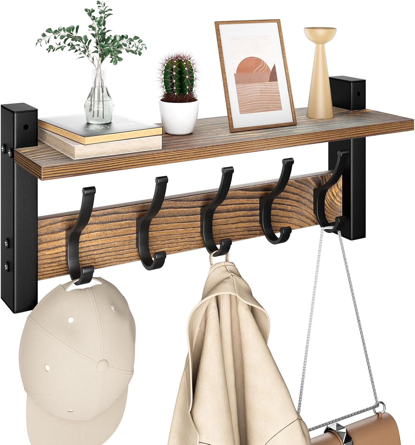Coat Rack Wall Mount with Shelf, 17.1 Inch Coat Hanger, Entryway Wall ...