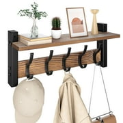 17.1 InchCoat Rack Wall Mount with Shelf, Coat Hanger Wall Mounted with 5 Hooks, Wall Mounted Coat Racks, Wall Shelf with Hooks, Hat Rack for Entryway, Bedroom, Living Room