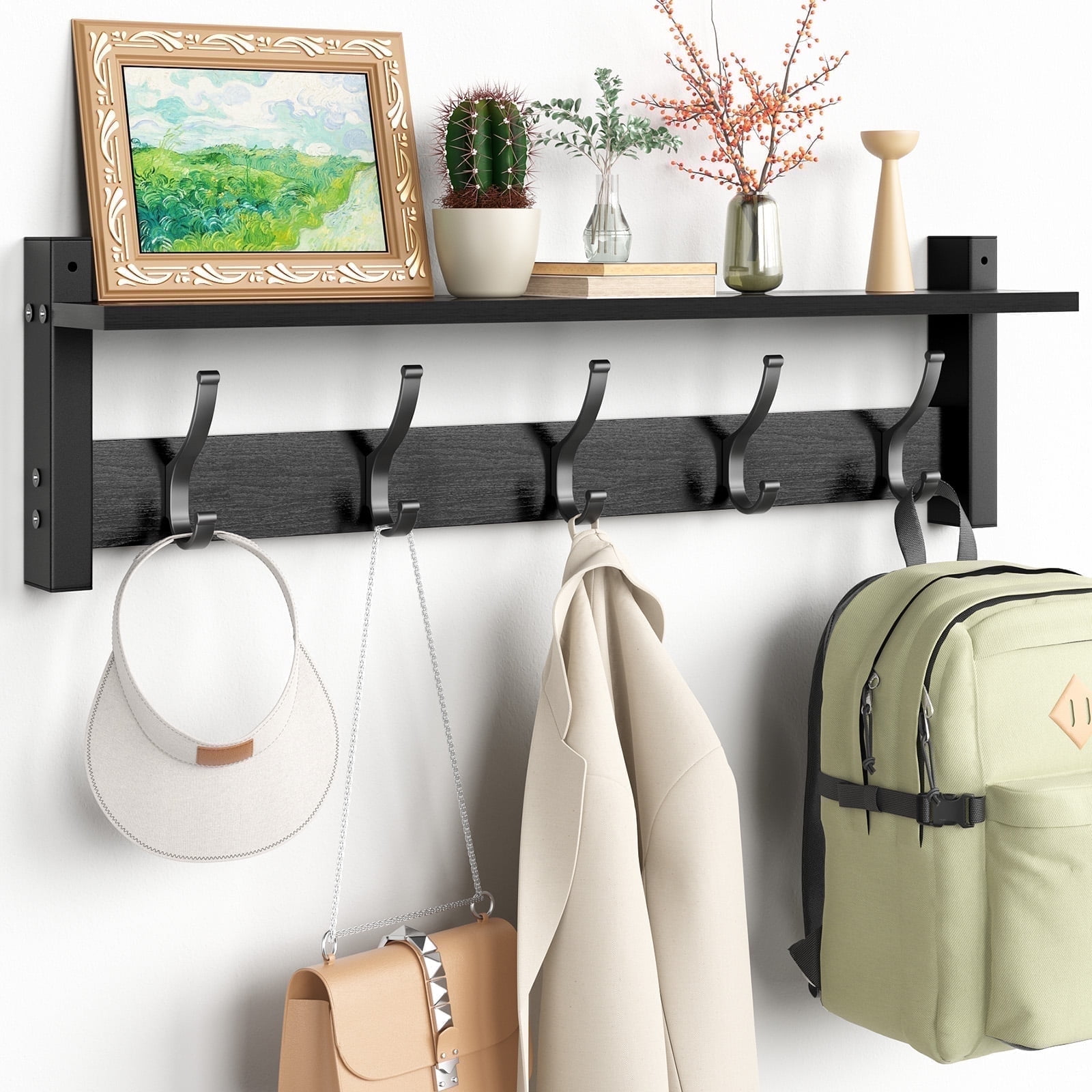 24 Inch Coat Rack Wall Mount with Shelf, Coat Hanger Wall Mounted with ...