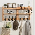thumbnail image 1 of Coat Rack Wall Mount with Shelf, Pine Two-Tier Wall Shelf Mounted Coat and Key Hanger with 7 Heavy Duty Hooks 4 Key Hooks, Entryway Key Holder with Mail Holder for Bedroom,Living Room (Wood), 1 of 14