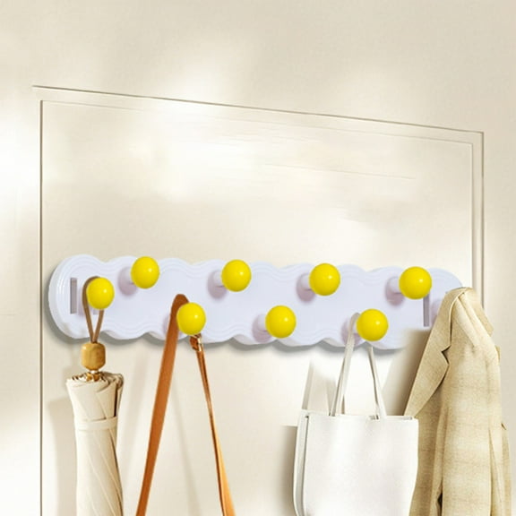 Coat Rack Wall Mount White Wall Hooks Adhesive & Screw In Anti-Tear Wooden Ball Hook Rail Heavy Duty Metal Coat Hanger Wall Mount for Entryway Bathroom Bedroom Kitchen (9 Hooks)