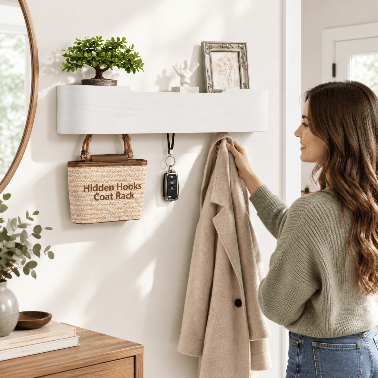 Wall Moount Rack Coat Rack Wall Mount With Hooks Modern Key Holder Wood Entryway Hook ...