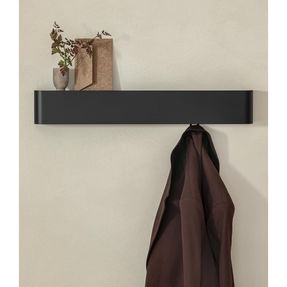 Coat Rack Wall Mount With Shelf Storage Modern Design Coat Hanger Hidden Hooks Hat Rack Metal Wall Mounted Purse Organizer Entryway Black