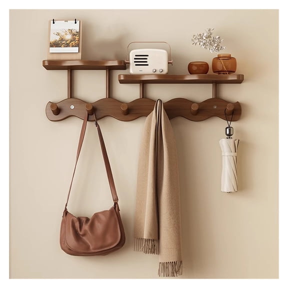 Coat Rack Wall Mount Wood Coat Hanger with Shelf,Farmhouse Coat Hanger Wall Mount for Hanging,Entryway Shelf with Hooks for Clothes,Backpack,Key