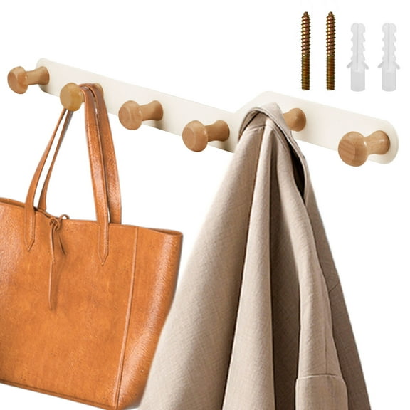 Coat Rack Wall Mount with 6 Hooks, Metal Coat Hanger Wall Mount, Entryway Bathroom Wall Hook Rack for Hanging Hats Cloth Keys Umbrellas (White)
