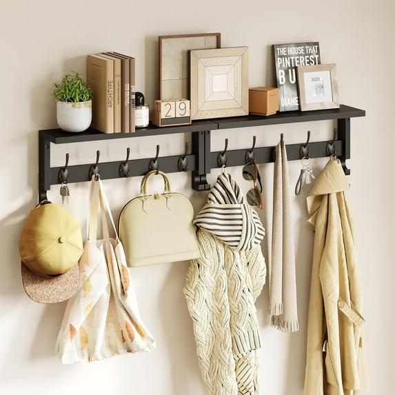 Coat Rack Wall Mount with Shelf, 17.1 Inches Coat Hooks Wall Mounted, Hat Wall Hooks for Hanging in Entryway, Living Room, Bathroom, Bedroom (Black)
