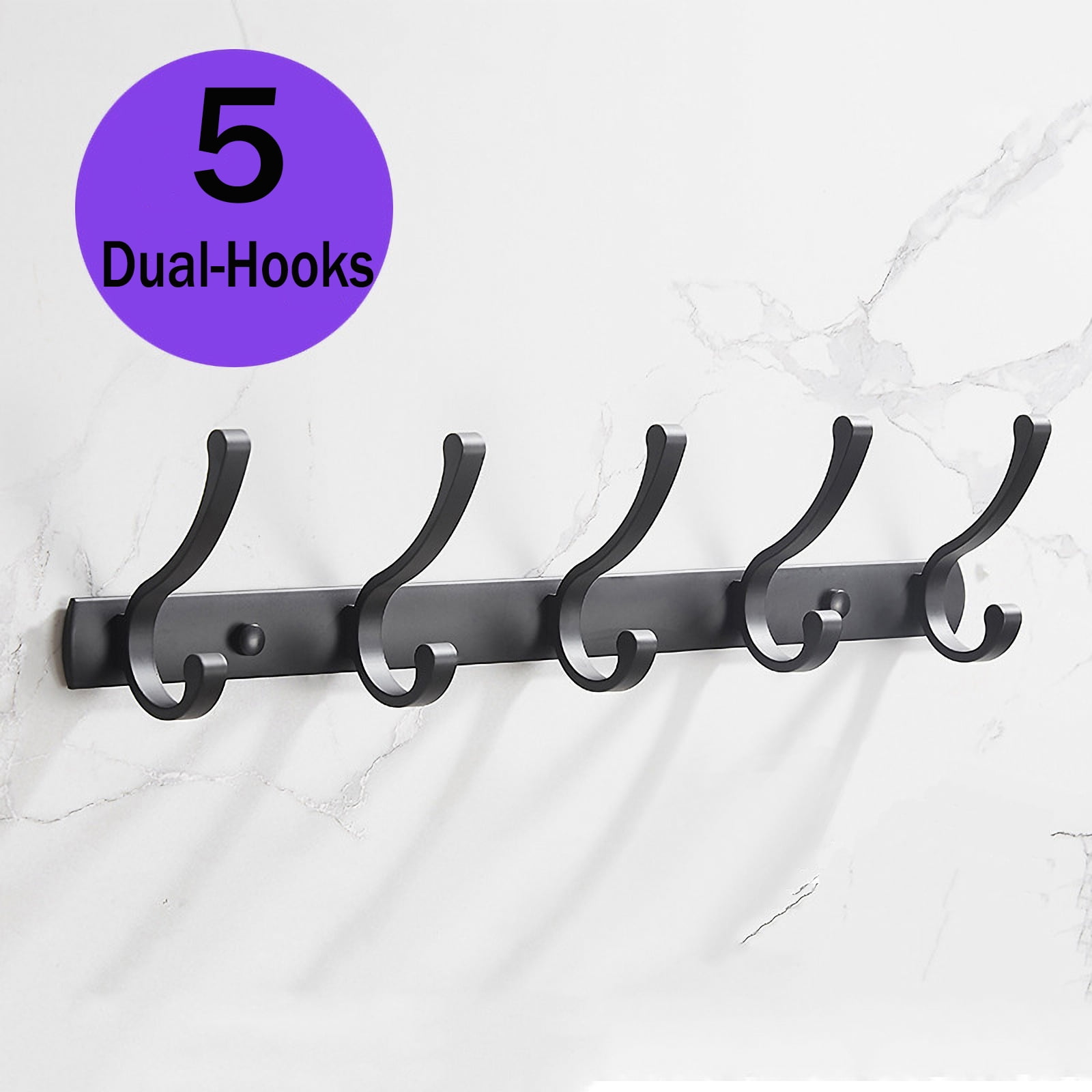 Coat Rack Wall Mounted, Dinosam Coat Hooks for Hanging Coats,Heavy Duty Metal Hook Rack Rail with 6 Hooks Coat Hanger Wall Mount for Purse Clothes