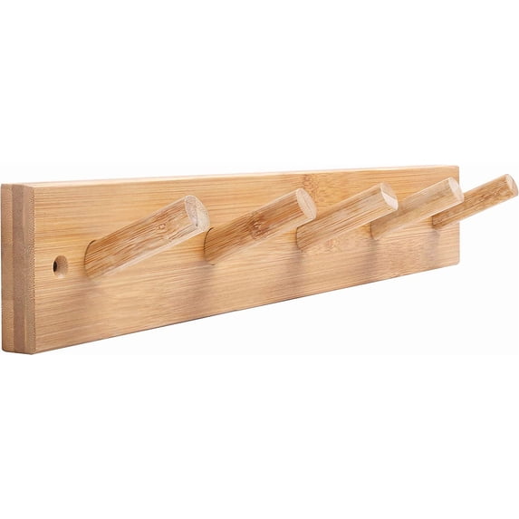 Coat Rack Wall Mounted,16" Hole to Hole,Coat Hanger Wall Mount with 5 Hooks for Hanging Coats,Hook Rack Peg Rail for Hats,Jacket,Clothes,Towels,Natural