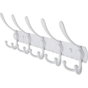 Coat Rack Wall Mounted - 5 Tri Hooks, Heavy Duty, Stainless Steel, Metal Coat Hook Rail For Coat Hat Towel Purse Robes Mudroom Bathroom Entryway Black, 2 Packs-White