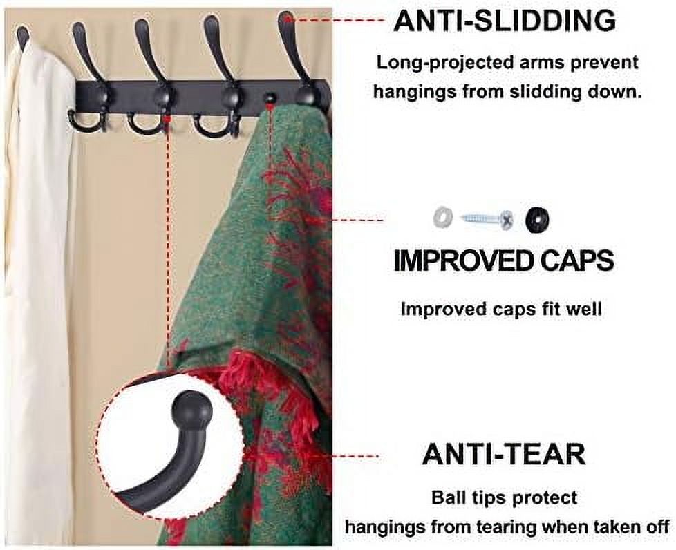Steel Robe Coat Rack Wall Mounted - 5 Tri Hooks, Heavy Duty, Stainless Steel ...