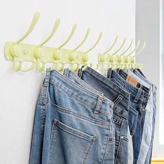 Coat Rack Wall Mounted - 5 Tri Hooks, Heavy Duty, Stainless Steel, Metal Coat Hook Rail for Coat Hat Towel Purse Robes Mudroom Bathroom Entryway, Yellow