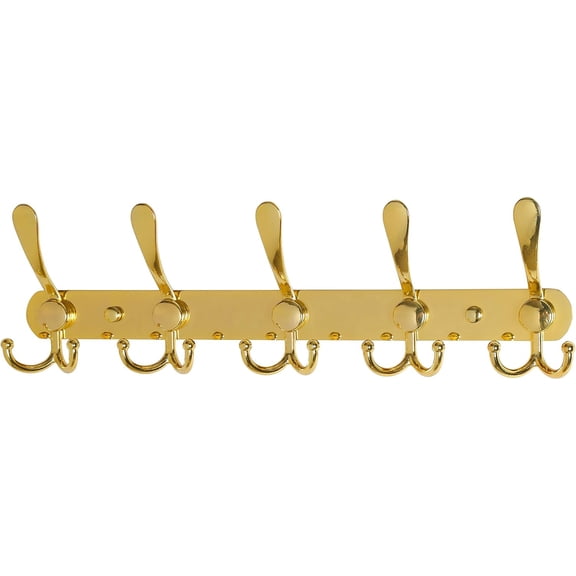 Coat Rack Wall Mounted - 5 Tri Hooks, Heavy Duty, Stainless Steel, Metal Coat Hook Rail for Coat Hat Towel Purse Robes Mudroom Bathroom Entryway,Gold