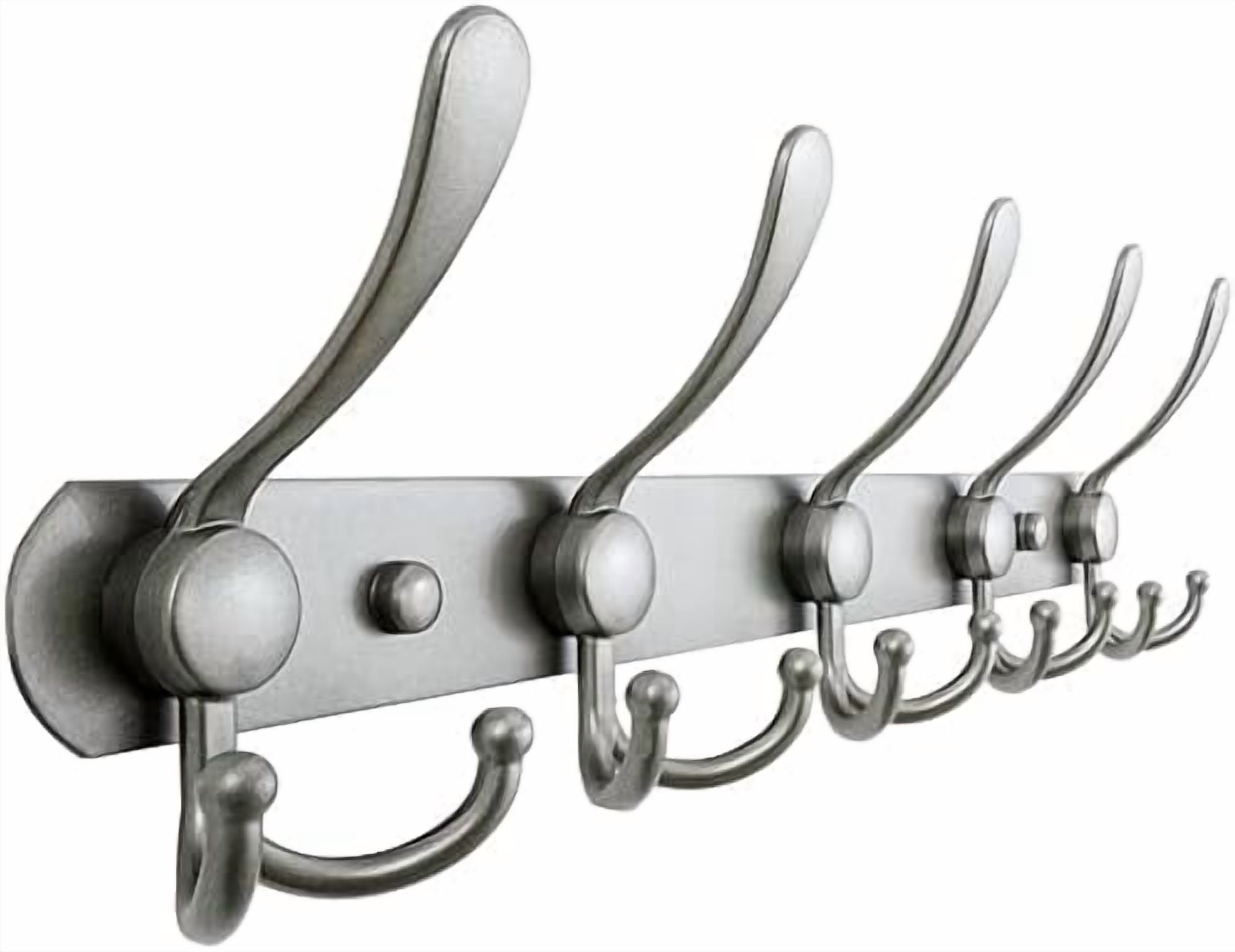 Steel Robe Coat Rack Wall Mounted - 5 Tri Hooks, Heavy Duty, Stainless Steel ...