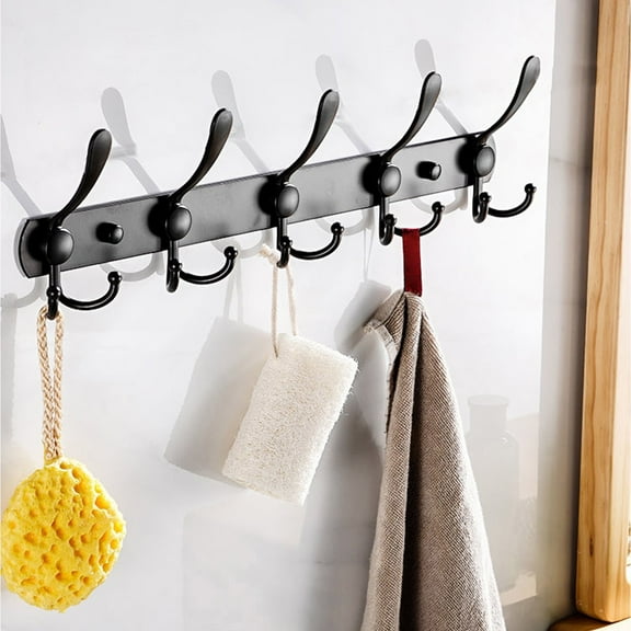 Coat Rack Wall Mounted - 5 Tri Hooks, Heavy Duty, Stainless Steel, Metal Coat Hook Rail for Coat Hat Towel Purse Robes, Mudroom Bathroom Entryway.