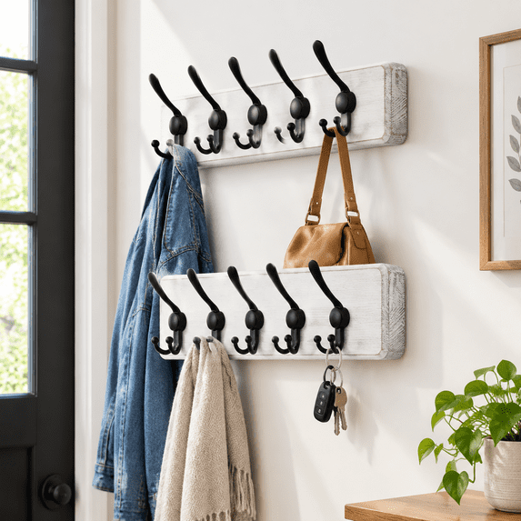 Wooden Rack Png Coat Rack Wall Mounted - 5 Tri Hooks Heavy Duty Wooden Hanger Hook For ...