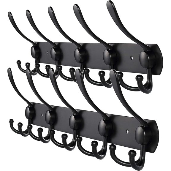 Coat Rack Wall Mounted,5 Tri Stainless Steel Coat Hook for Coat Hat Robes Towel in Mudroom Entryway (Black, 2 Pack 5 Hook)