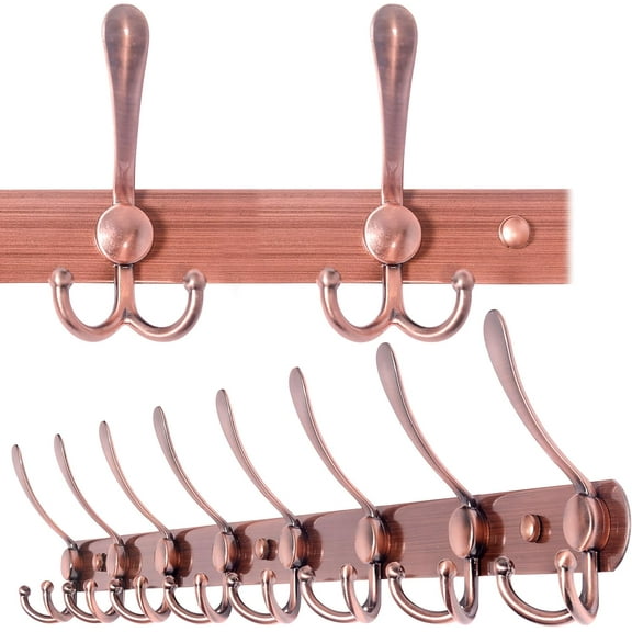 Coat Rack Wall Mounted,8 Tri Hooks for Hanging,Coat Hook,Hook Rack,Hook Rail,Coat Hanger Wall Mount Metal Wall Coat Rack for Coats,Hats,Jacket,Antique Copper