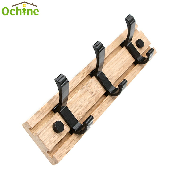 Coat Rack Wall Mounted Entryway Coat Rack with Movable Hooks, Natural Wooden  Coat Rack with Sliding Hooks, Wood Coat Hanger Wall Mount for Living Room,  Bedroom, Cloakroom 