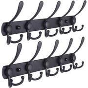 Coat Rack Wall Mounted , Heavy Duty, 5 Tri Hooks,Stainless Steel, Metal Coat Hook Rail for Coat Hat Towel Purse Robes Mudroom Bathroom Entryway Black, 2 Packs