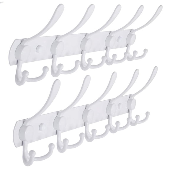 Coat Rack Wall Mounted , Heavy Duty, 5 Tri Hooks,Stainless Steel, Metal Coat Hook Rail for Coat Hat Towel Purse Robes Mudroom Bathroom Entryway (White, 2 Packs)