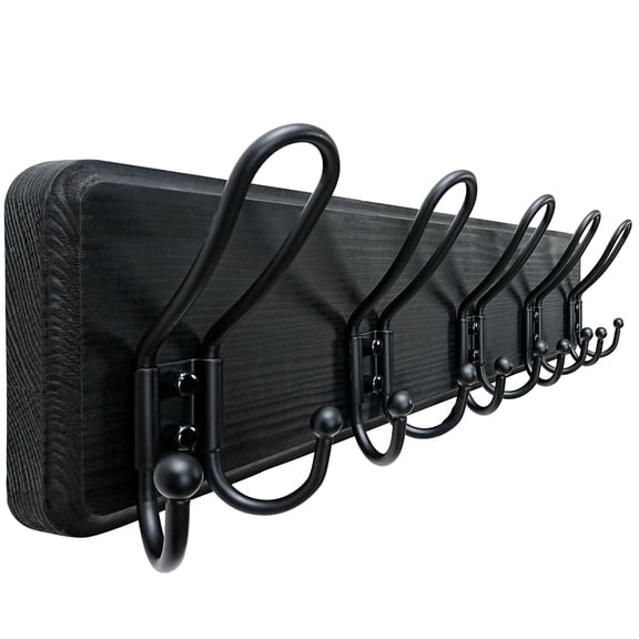 Coat Rack Wall Mounted - Heavy Duty Farmhouse Rustic Hanger With 5 Wire Hooks For Clothes Hat Jacket Towel  Rusticwire J1-5a Black