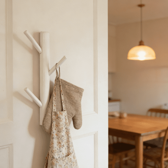 Wall Mounted Wooden Coat Rack, 4-Hook Vertical Tree Hat Hanger for Entryway Office Bathroom, White