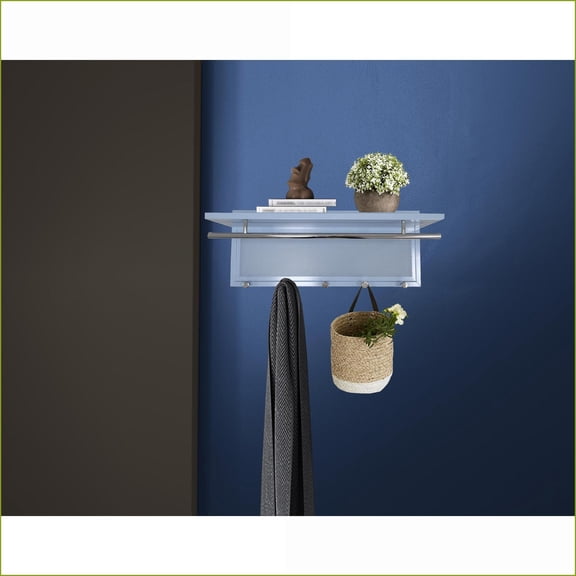Coat Rack Wall Mounted with 5 Hooks & Shelf, Modern Metal Blue | Chrome | Metal