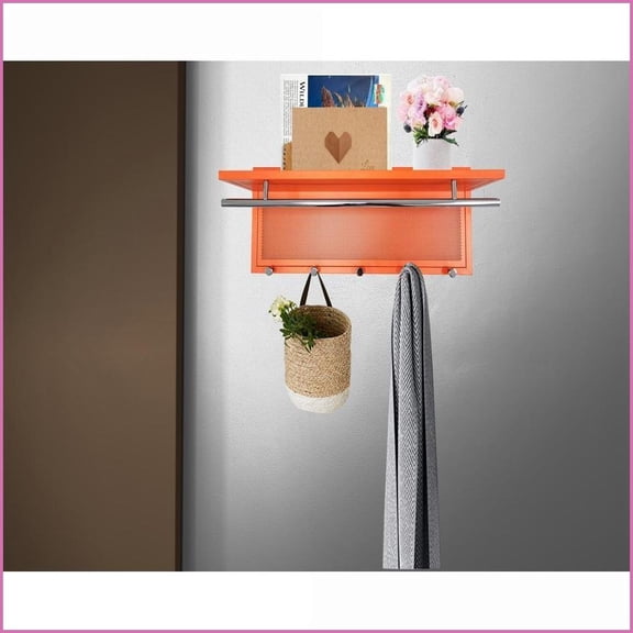 Coat Rack Wall Mounted with Shelf, Modern Metal 5-Hook Orange | Chrome | Metal
