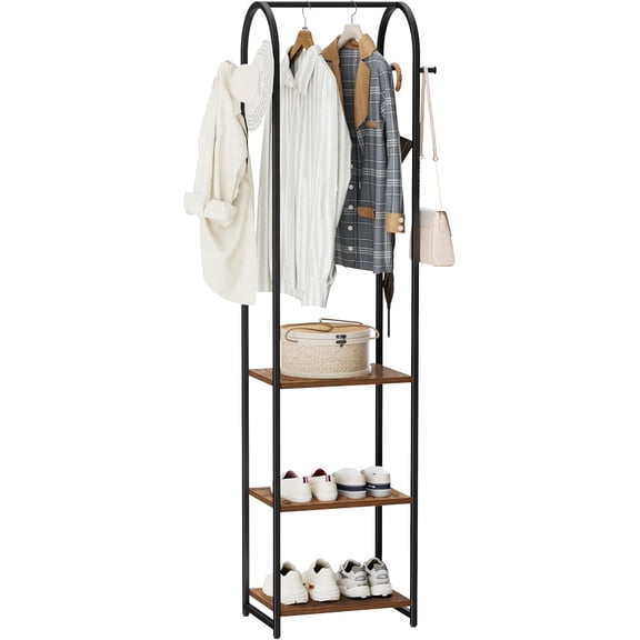 Coat Rack With Hanging Rod, Garment Rack Shelves , Freestanding Hall Tree, Industrial Clothes Rack Stand Organizer