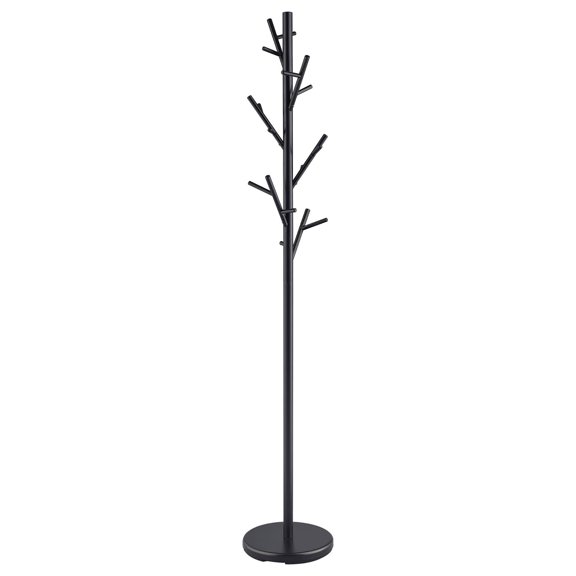 Coat Rack with 18 Hooks for Entryway, Steel Tree Branch Design, 69.25 Inch Tall Black Coat Stand for Living Room