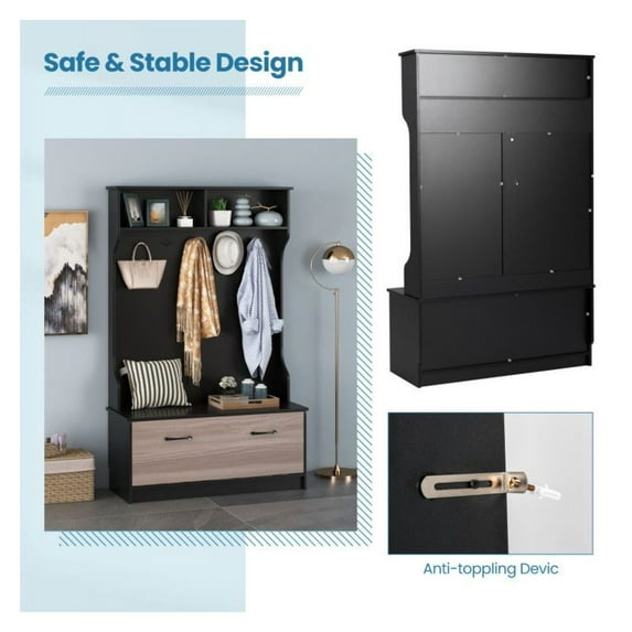 Coat Rack with Bench & Hooks, Entryway Organizer - 39.5