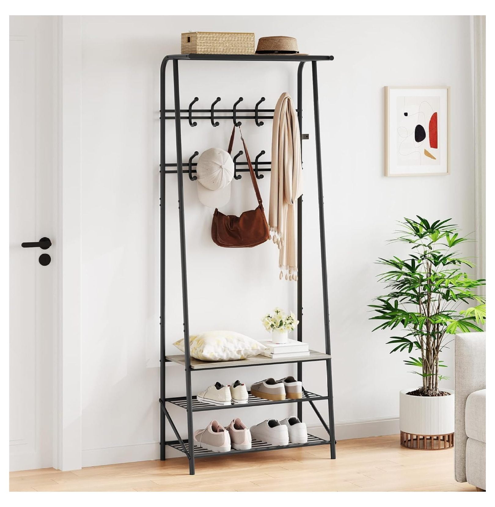 Coat Rack with Shoe Storage, Hall Tree Entryway Organizer ...
