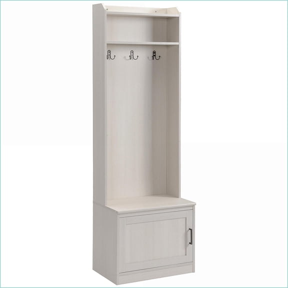Coat Rack with Storage Bench, HOMCOM Rustic Entryway Hall Tree with Shoe Shelves | White Wood Grain | Particle Board