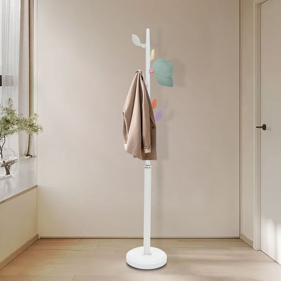 Coat Rack with a Sturdy Round Base and Leaf-Shaped Hooks, Free Standing Coat Rack