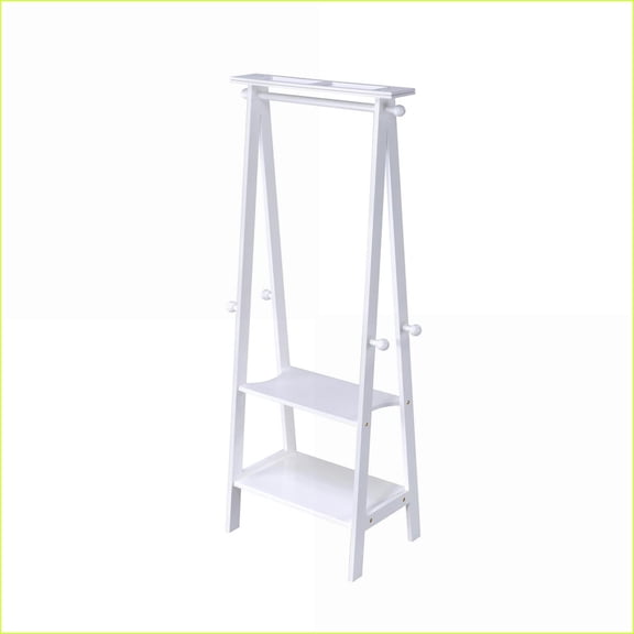 Coat Racks 59” Tall with 3 Shelves & Knob Hooks, White | White | Coat Racks