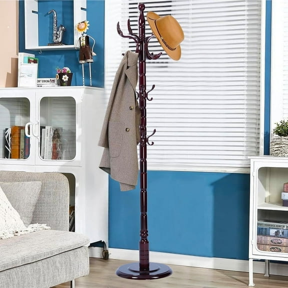 Coat Racks Free Standing with 14 Hooks, Natural Wood Coat Stands for Entryway, Adjustable Height 73 in Tree Coat Rack Stand for Hallway Home Office Bedroom (Phoenix 01)