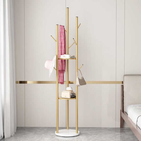 Coat Racks Freestanding with 9 Hooks, Metal Coat Stand with Heavy Marble Base, Entryway Coat Tree Hanger, Purses Racks